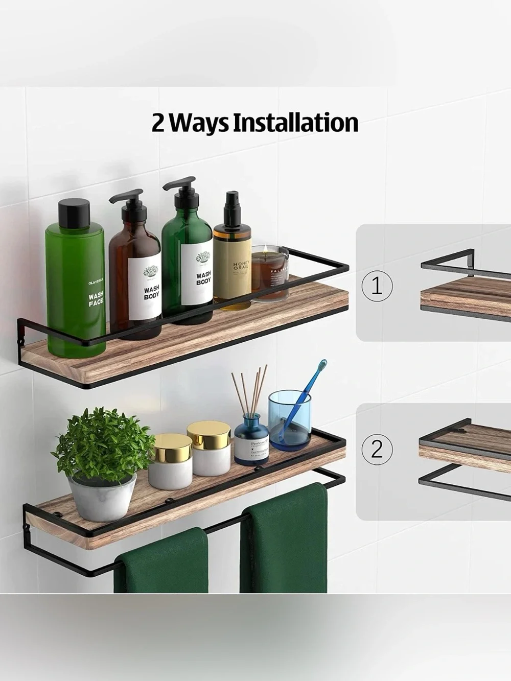 Meangood Floating Shelves Wall Mounted Set of 2, Rustic Wood Wall Storage Shelve